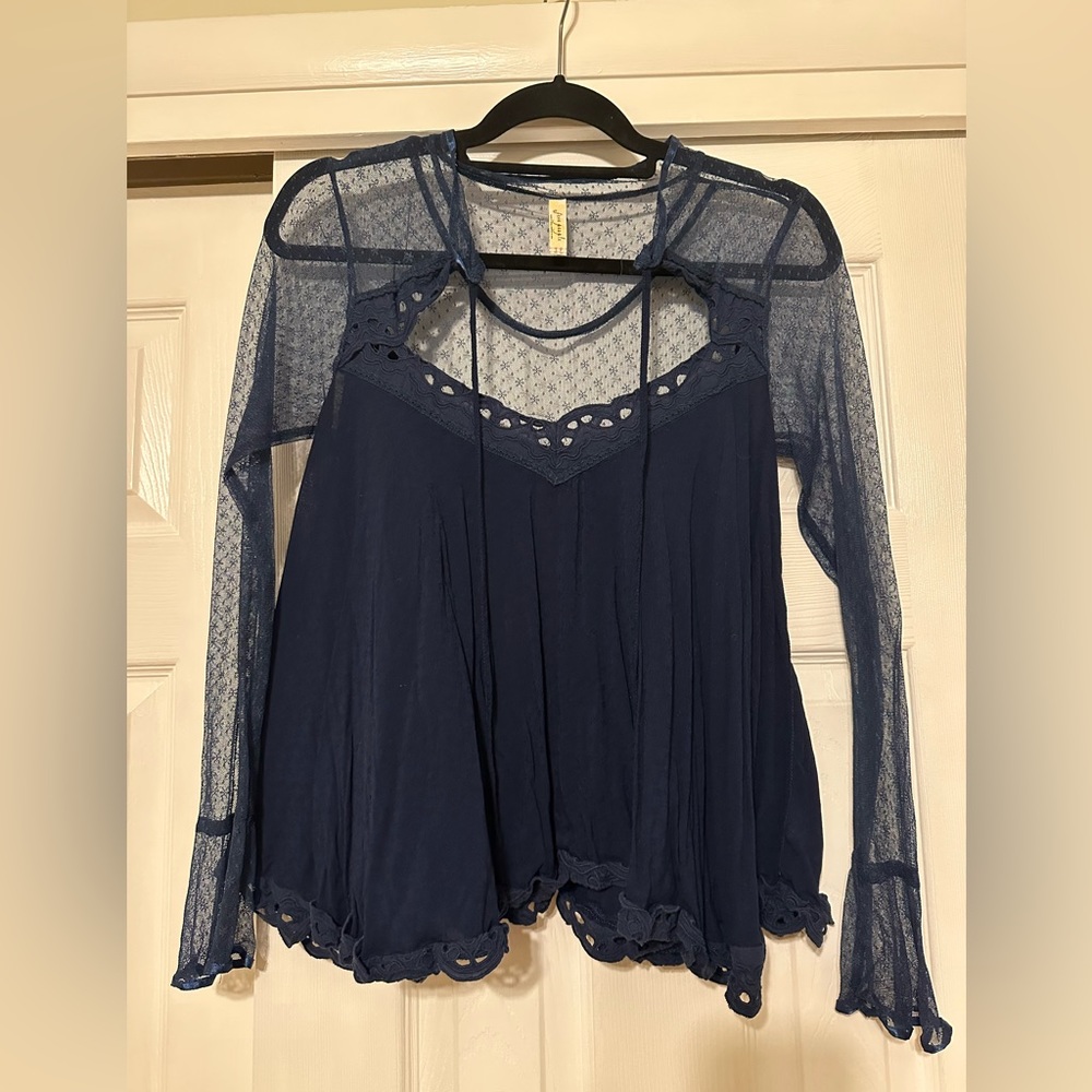 Free People Size Small Navy Blouse